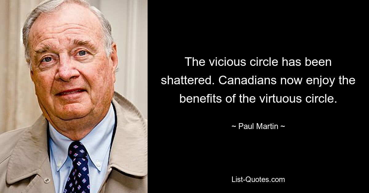 The vicious circle has been shattered. Canadians now enjoy the benefits of the virtuous circle. — © Paul Martin