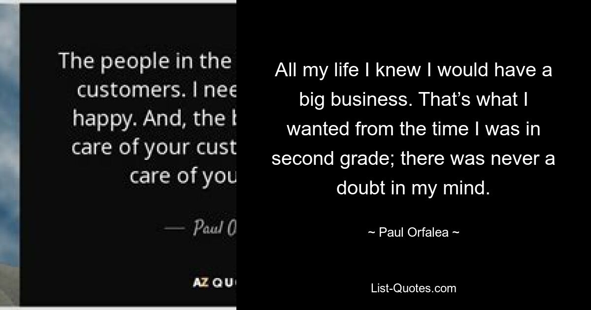 All my life I knew I would have a big business. That’s what I wanted from the time I was in second grade; there was never a doubt in my mind. — © Paul Orfalea