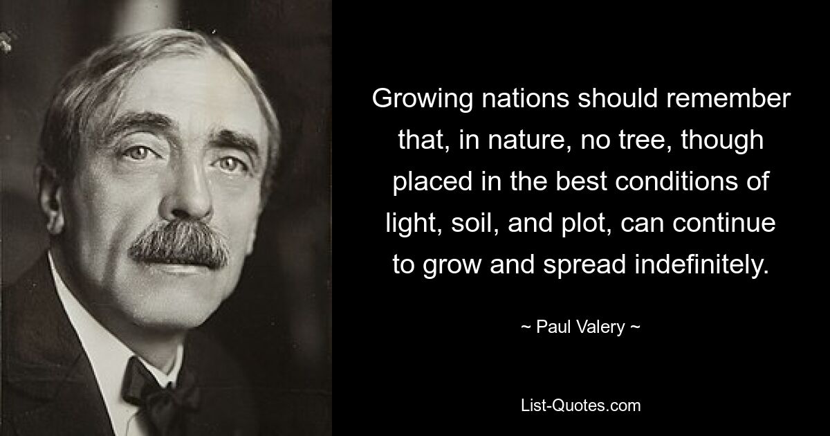 Растущие страны должны помнить, что в природе ни одно дерево, даже если оно находится в лучших условиях света, почвы и участка, не может продолжать расти и распространяться бесконечно. — © Пол Валерий