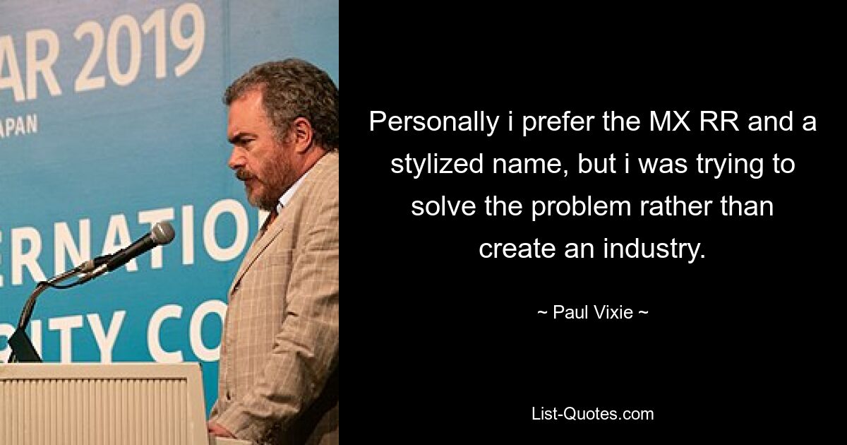 Personally i prefer the MX RR and a stylized name, but i was trying to solve the problem rather than create an industry. — © Paul Vixie