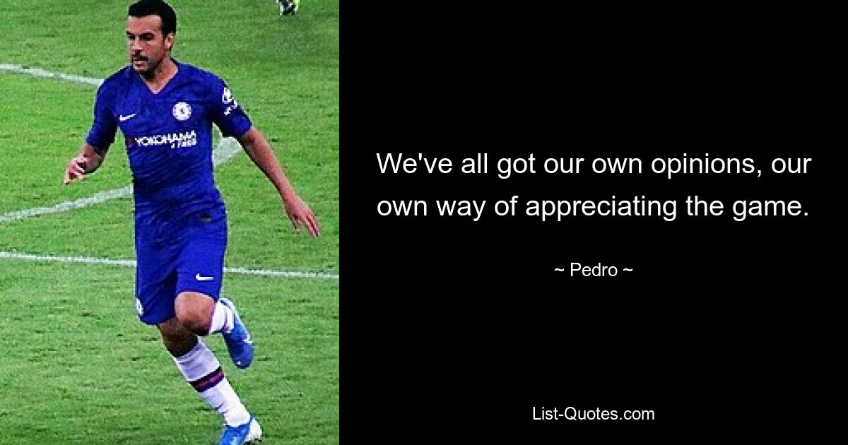 We've all got our own opinions, our own way of appreciating the game. — © Pedro