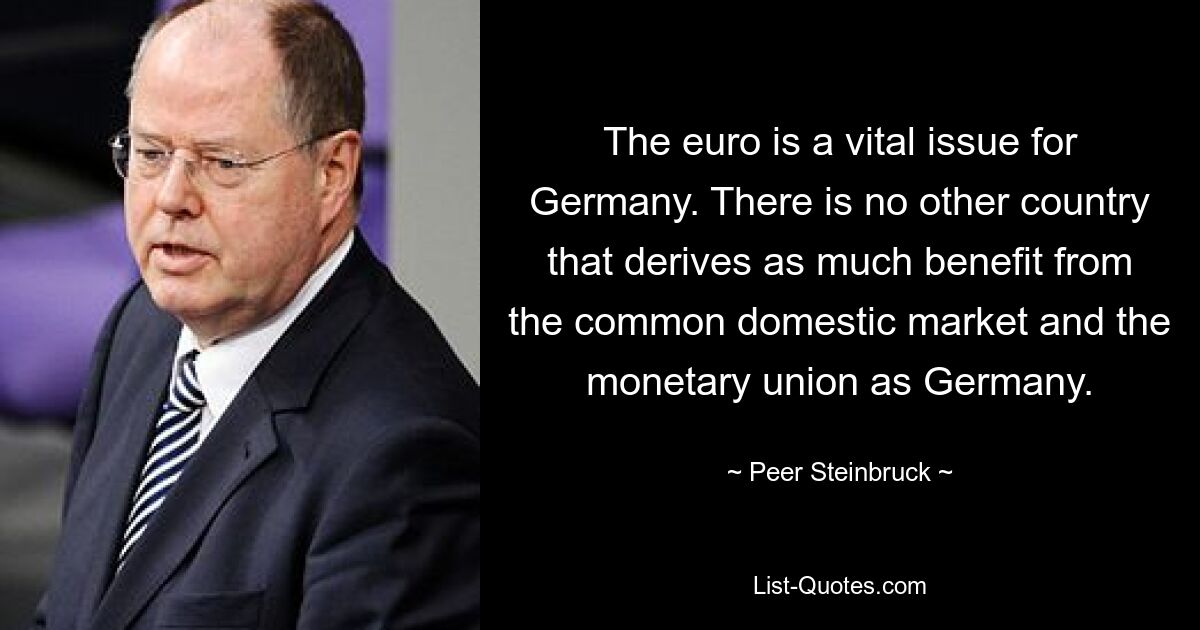 The euro is a vital issue for Germany. There is no other country that derives as much benefit from the common domestic market and the monetary union as Germany. — © Peer Steinbruck