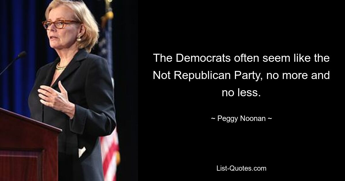 The Democrats often seem like the Not Republican Party, no more and no less. — © Peggy Noonan