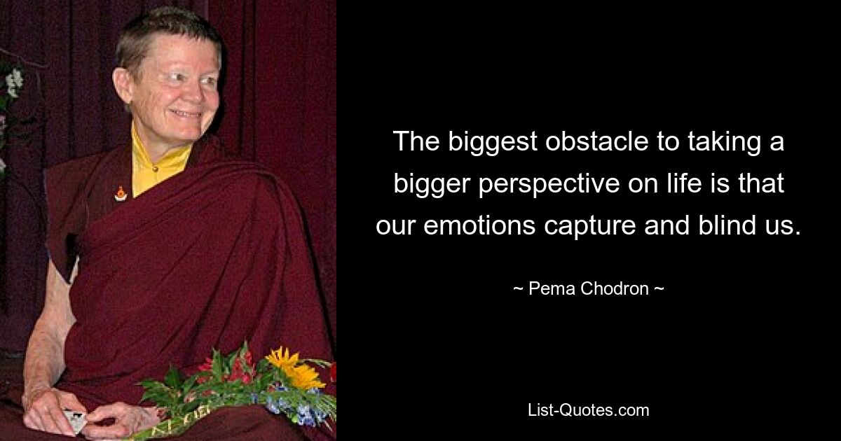 The biggest obstacle to taking a bigger perspective on life is that our emotions capture and blind us. — © Pema Chodron