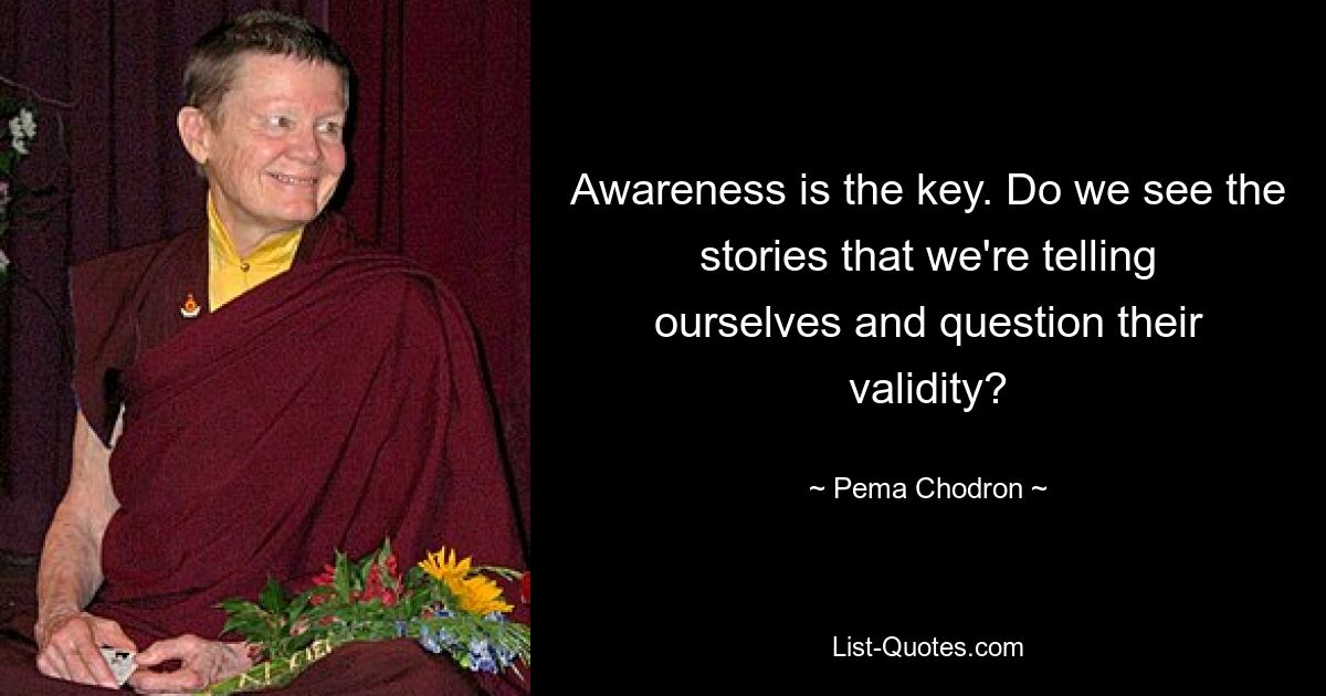 Awareness is the key. Do we see the stories that we're telling ourselves and question their validity? — © Pema Chodron