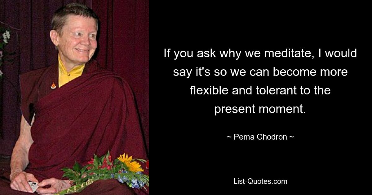 If you ask why we meditate, I would say it's so we can become more flexible and tolerant to the present moment. — © Pema Chodron