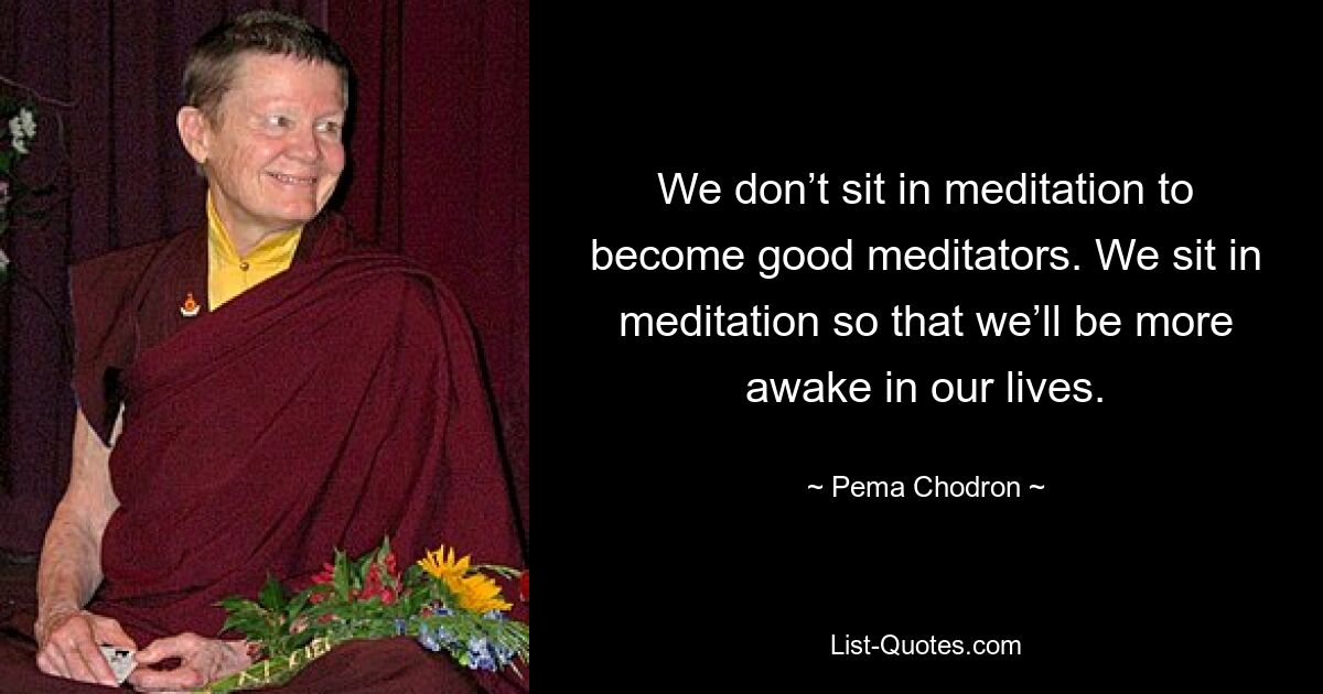 We don’t sit in meditation to become good meditators. We sit in meditation so that we’ll be more awake in our lives. — © Pema Chodron