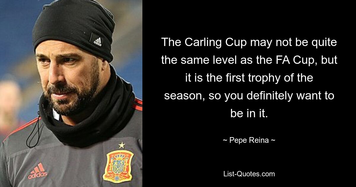 The Carling Cup may not be quite the same level as the FA Cup, but it is the first trophy of the season, so you definitely want to be in it. — © Pepe Reina