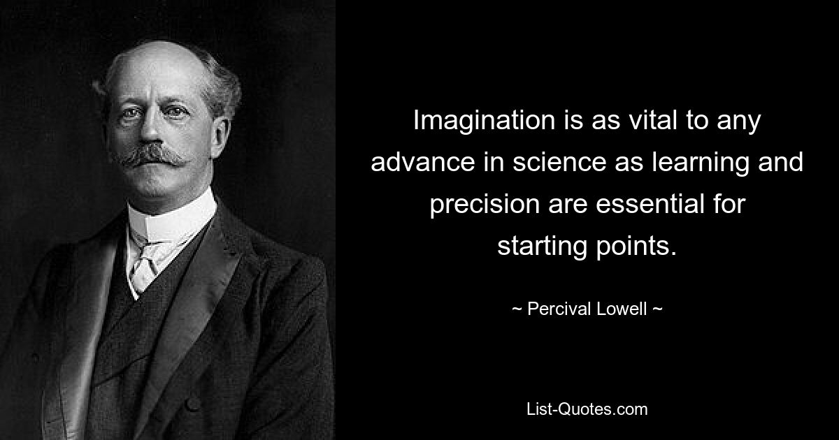 Imagination is as vital to any advance in science as learning and precision are essential for starting points. — © Percival Lowell