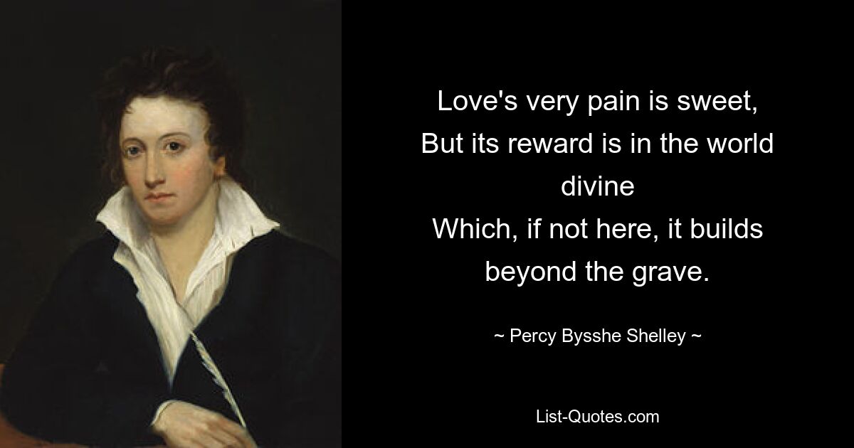 Love's very pain is sweet,
But its reward is in the world divine
Which, if not here, it builds beyond the grave. — © Percy Bysshe Shelley