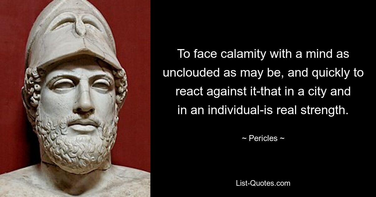 To face calamity with a mind as unclouded as may be, and quickly to react against it-that in a city and in an individual-is real strength. — © Pericles