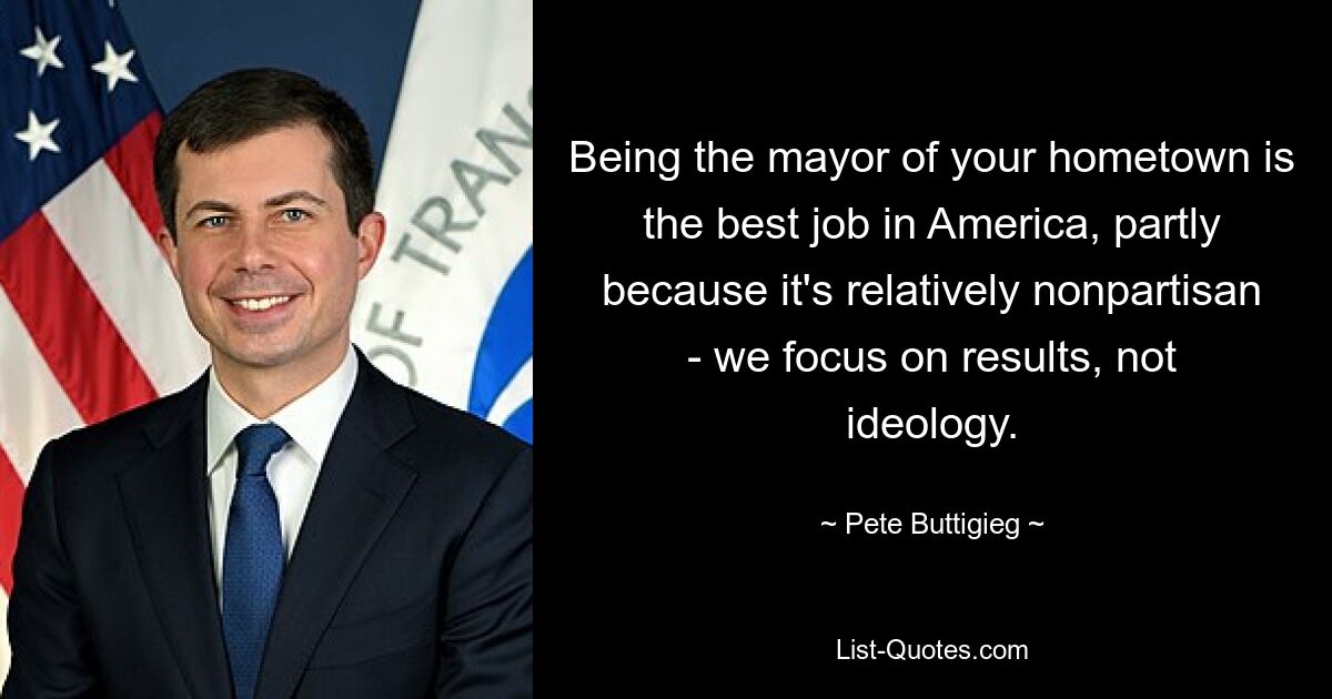 Being the mayor of your hometown is the best job in America, partly because it's relatively nonpartisan - we focus on results, not ideology. — © Pete Buttigieg