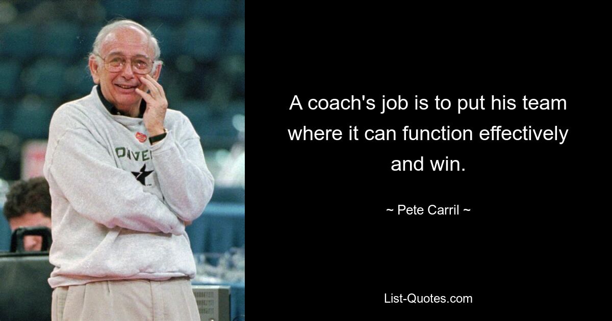 A coach's job is to put his team where it can function effectively and win. — © Pete Carril