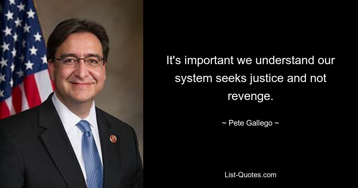 It's important we understand our system seeks justice and not revenge. — © Pete Gallego