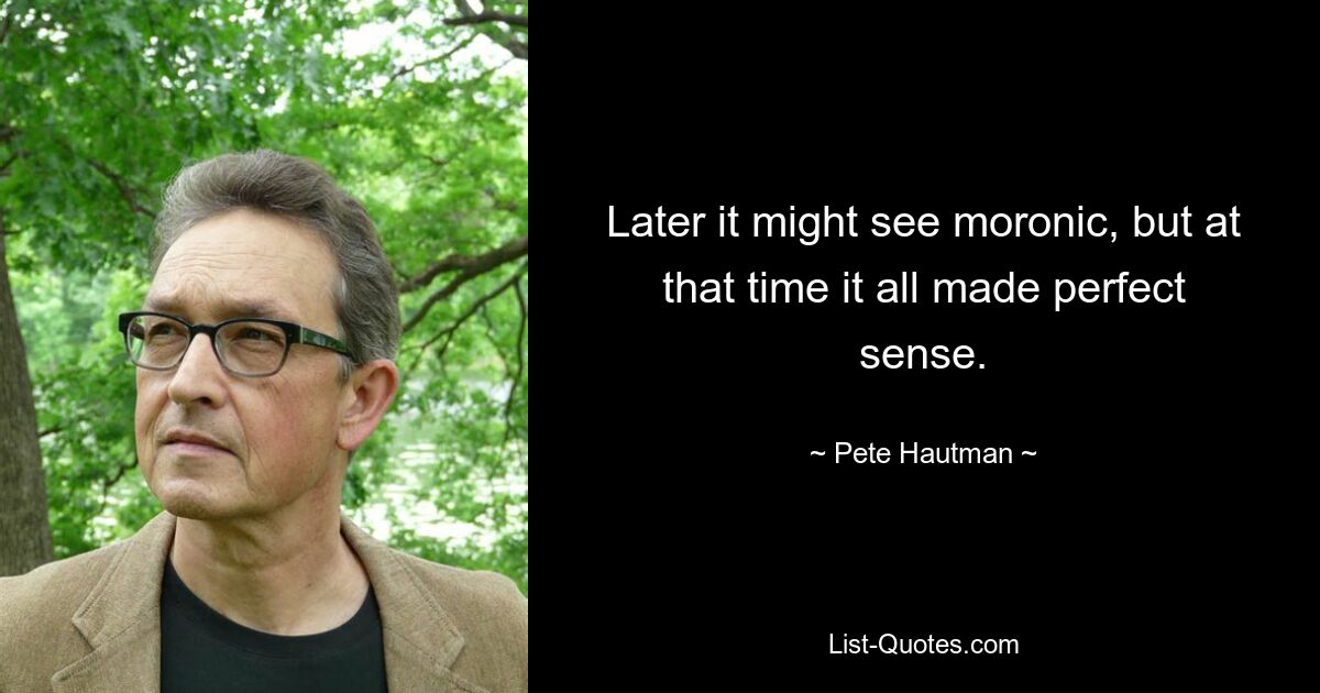 Later it might see moronic, but at that time it all made perfect sense. — © Pete Hautman