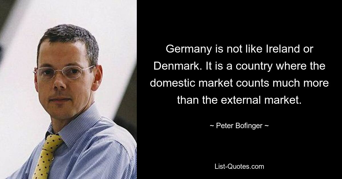 Germany is not like Ireland or Denmark. It is a country where the domestic market counts much more than the external market. — © Peter Bofinger