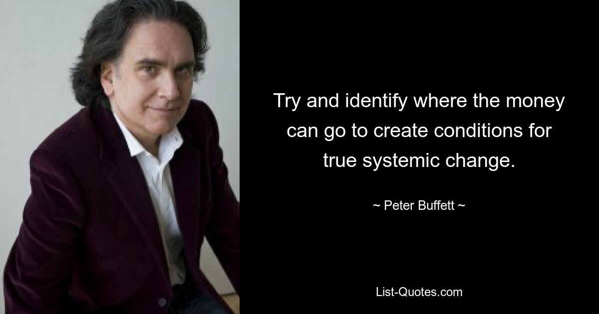 Try and identify where the money can go to create conditions for true systemic change. — © Peter Buffett