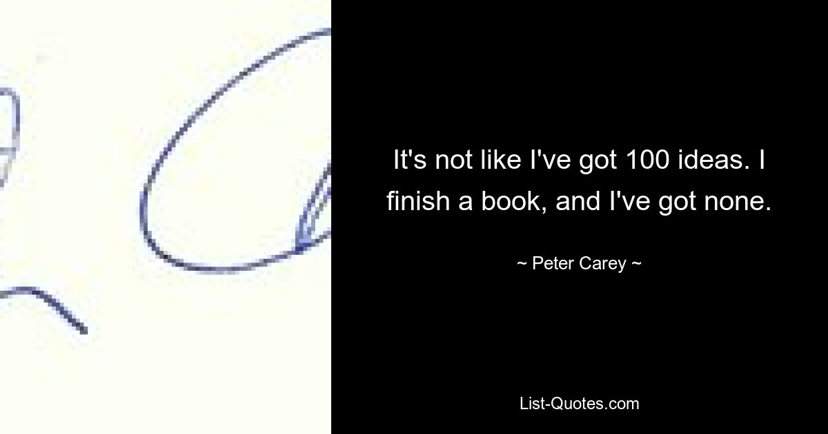 It's not like I've got 100 ideas. I finish a book, and I've got none. — © Peter Carey