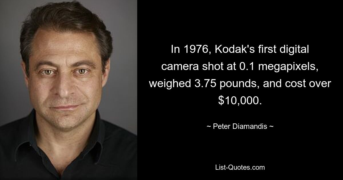 В 1976 году первая цифровая камера Kodak снимала с разрешением 0,1 мегапикселя, весила 3,75 фунта и стоила более 10 000 долларов. — © Питер Диамандис 