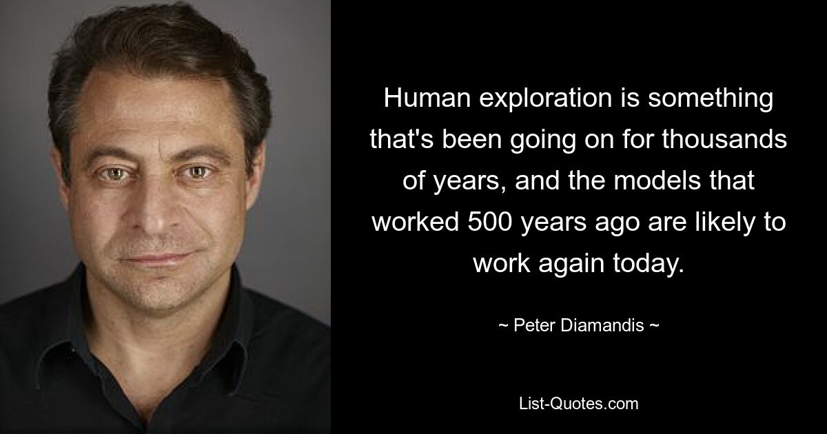 Human exploration is something that's been going on for thousands of years, and the models that worked 500 years ago are likely to work again today. — © Peter Diamandis