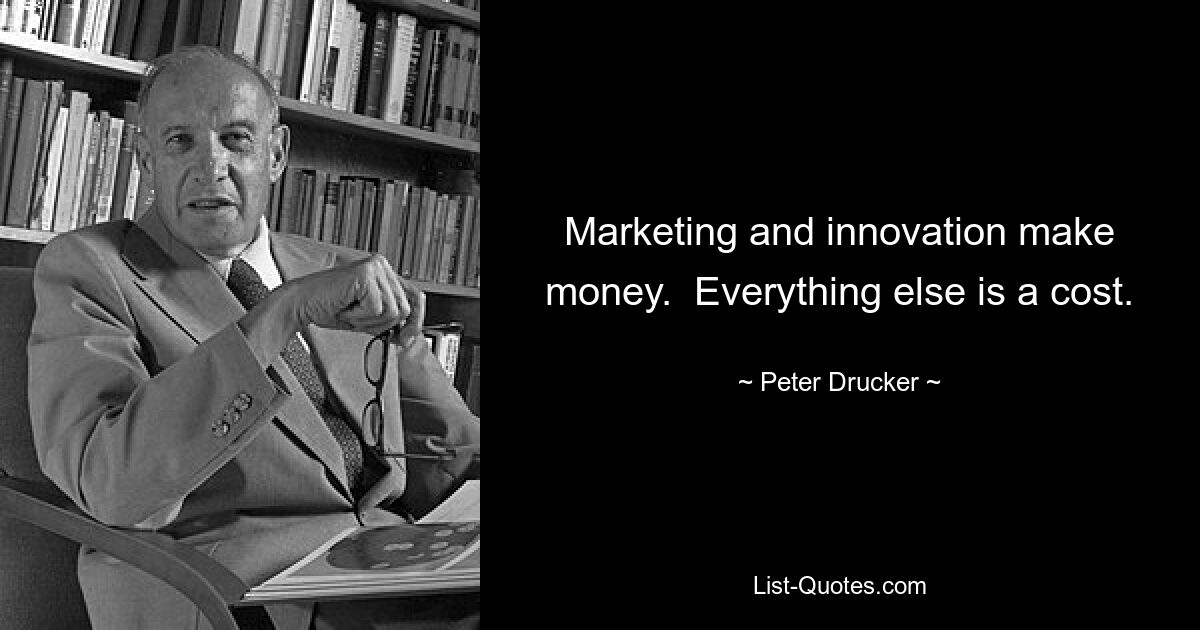 Marketing and innovation make money.  Everything else is a cost. — © Peter Drucker