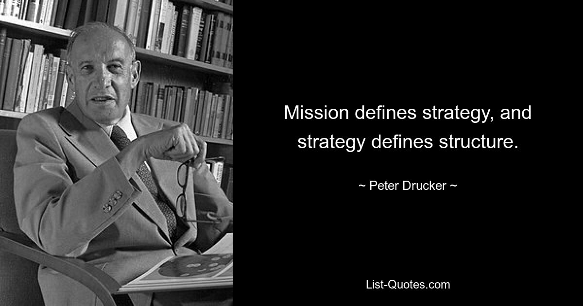 Mission defines strategy, and strategy defines structure. — © Peter Drucker