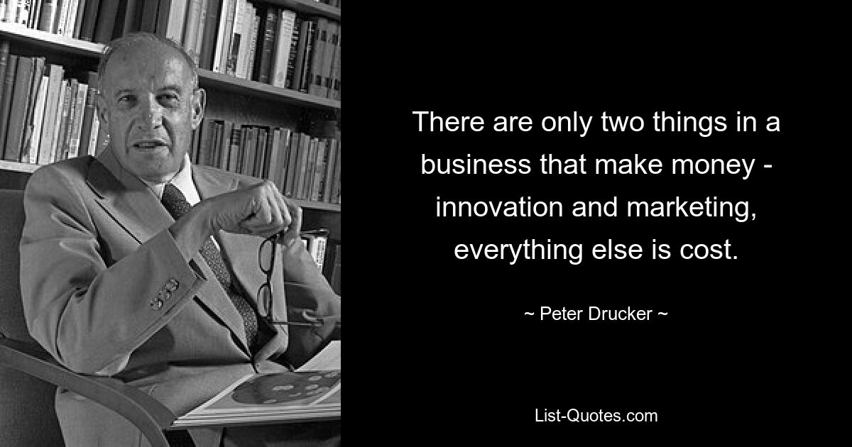 There are only two things in a business that make money - innovation and marketing, everything else is cost. — © Peter Drucker