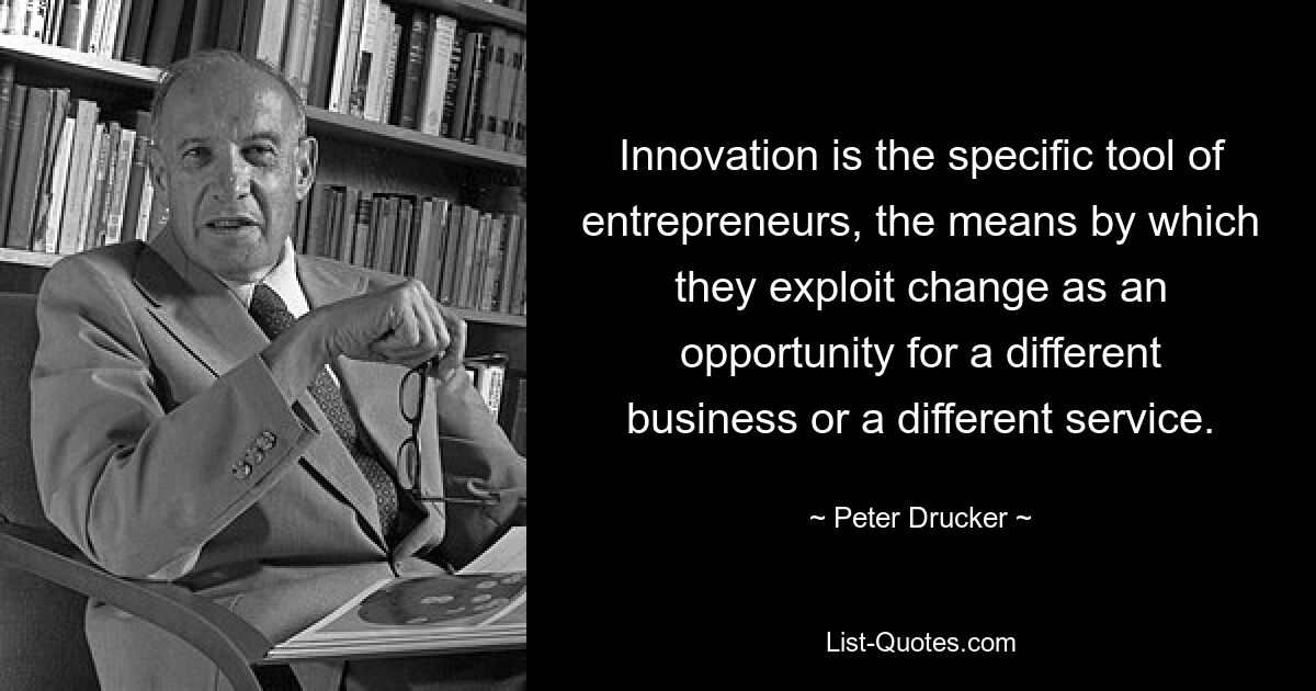 Innovation is the specific tool of entrepreneurs, the means by which they exploit change as an opportunity for a different business or a different service. — © Peter Drucker