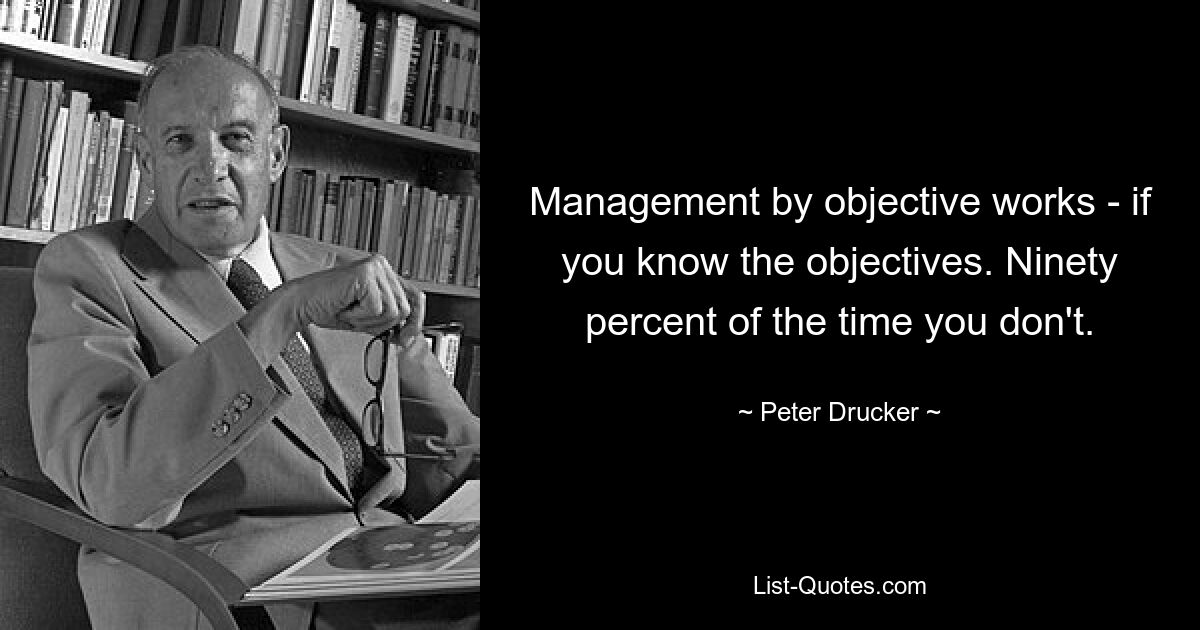 Management by objective works - if you know the objectives. Ninety percent of the time you don't. — © Peter Drucker