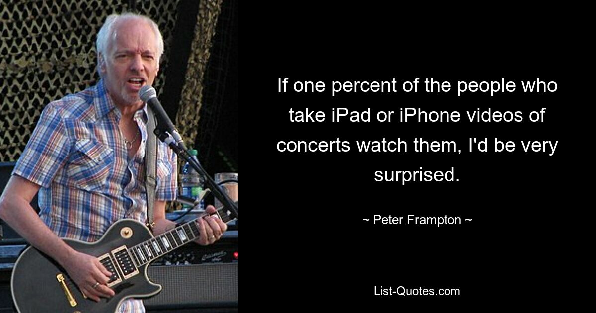 If one percent of the people who take iPad or iPhone videos of concerts watch them, I'd be very surprised. — © Peter Frampton