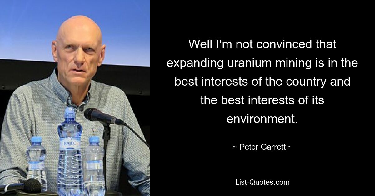 Well I'm not convinced that expanding uranium mining is in the best interests of the country and the best interests of its environment. — © Peter Garrett