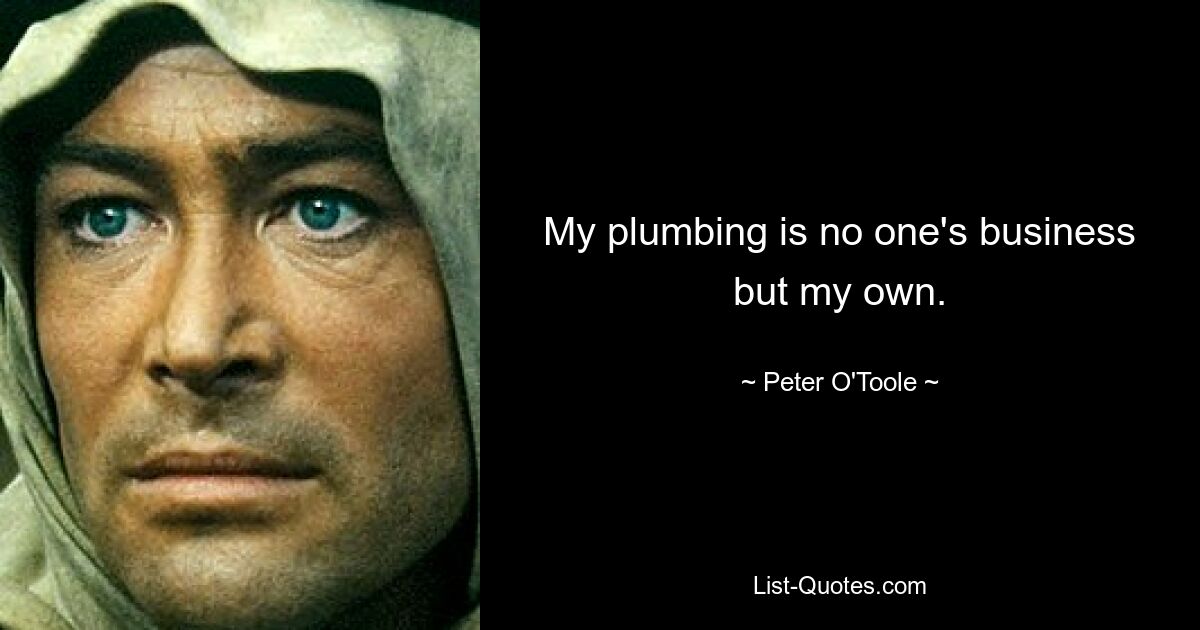 My plumbing is no one's business but my own. — © Peter O'Toole