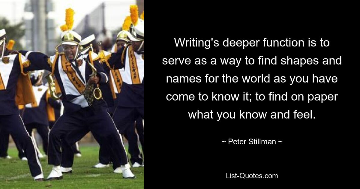 Writing's deeper function is to serve as a way to find shapes and names for the world as you have come to know it; to find on paper what you know and feel. — © Peter Stillman