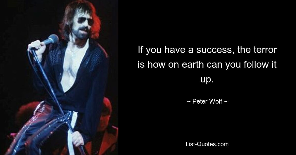 If you have a success, the terror is how on earth can you follow it up. — © Peter Wolf