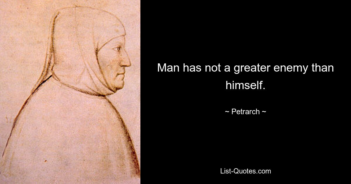 Man has not a greater enemy than himself. — © Petrarch