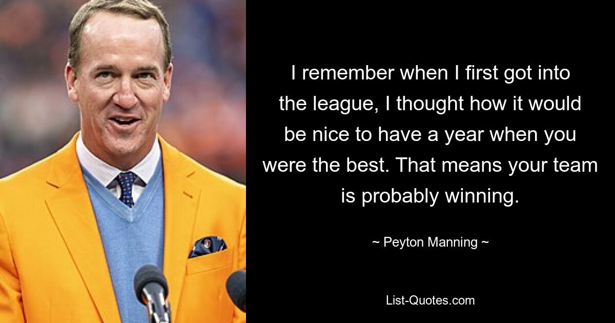 I remember when I first got into the league, I thought how it would be nice to have a year when you were the best. That means your team is probably winning. — © Peyton Manning