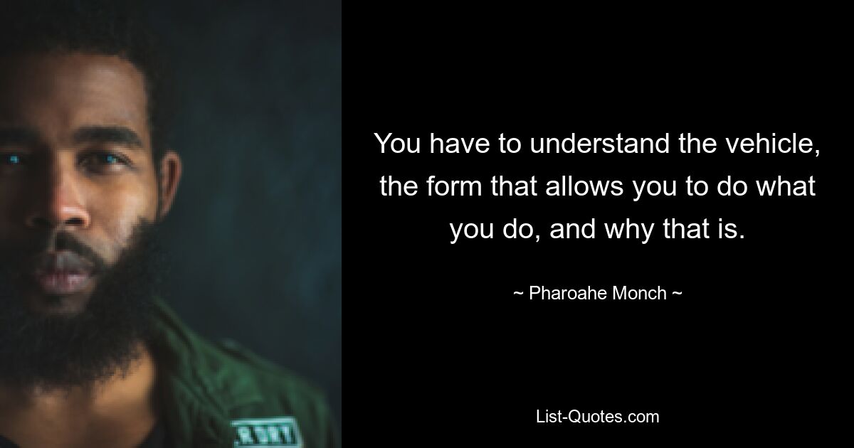 You have to understand the vehicle, the form that allows you to do what you do, and why that is. — © Pharoahe Monch