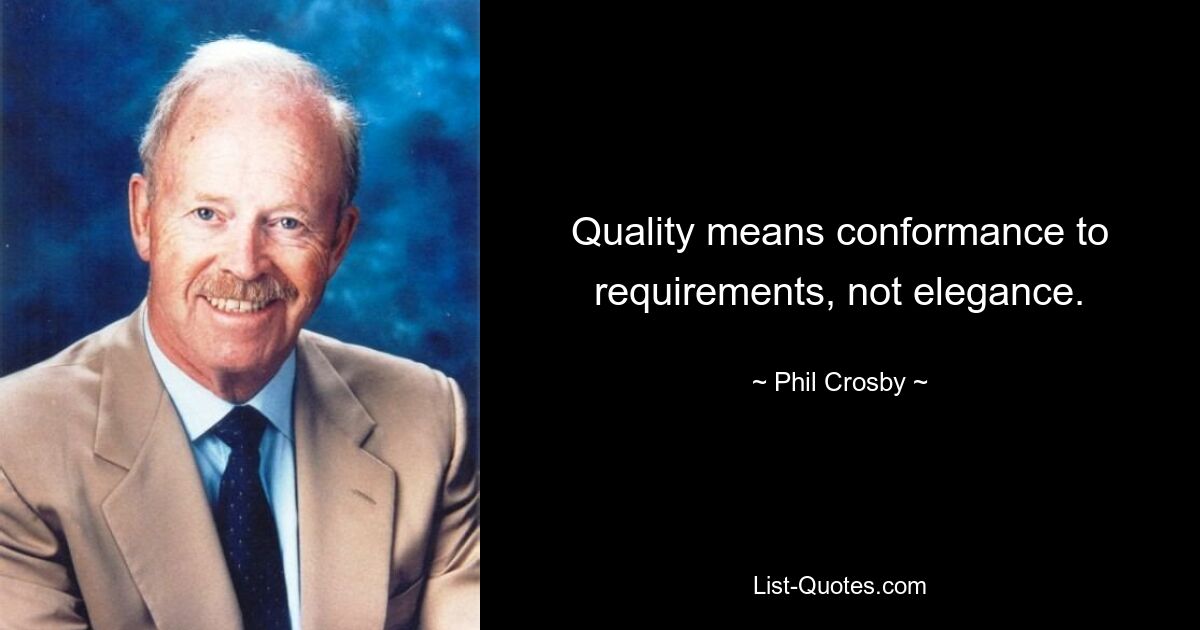 Quality means conformance to requirements, not elegance. — © Phil Crosby