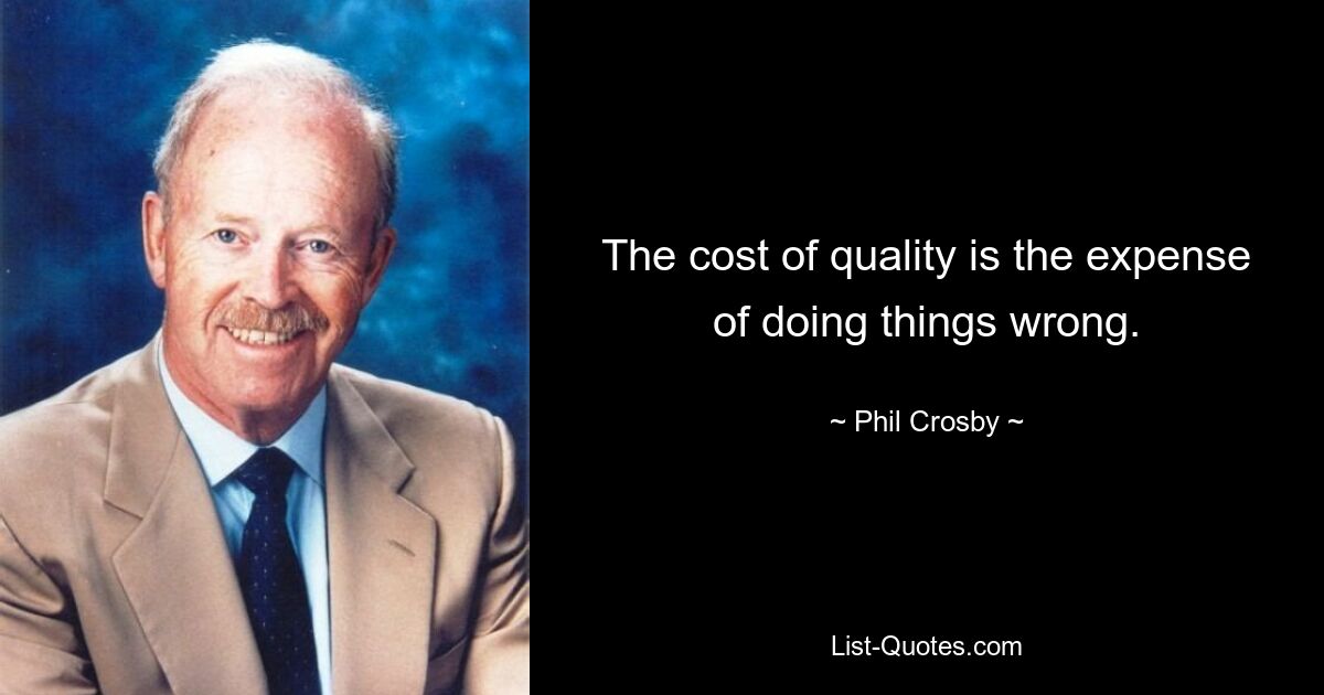 The cost of quality is the expense of doing things wrong. — © Phil Crosby