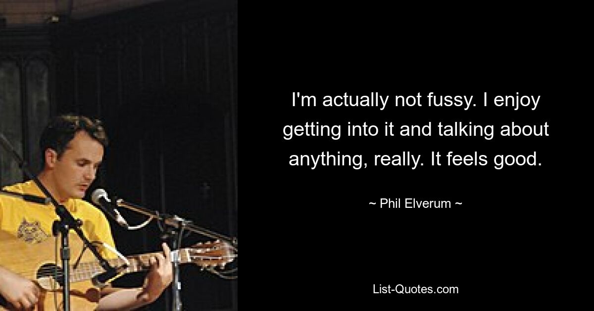 I'm actually not fussy. I enjoy getting into it and talking about anything, really. It feels good. — © Phil Elverum