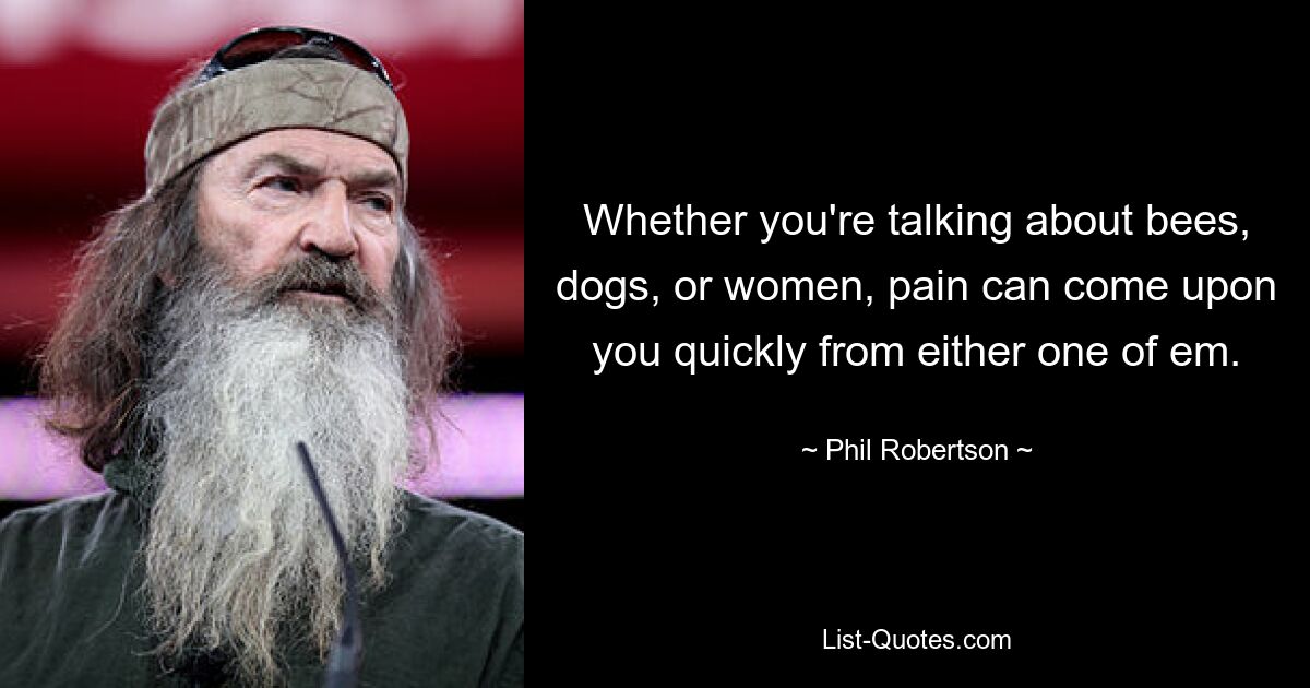 Whether you're talking about bees, dogs, or women, pain can come upon you quickly from either one of em. — © Phil Robertson