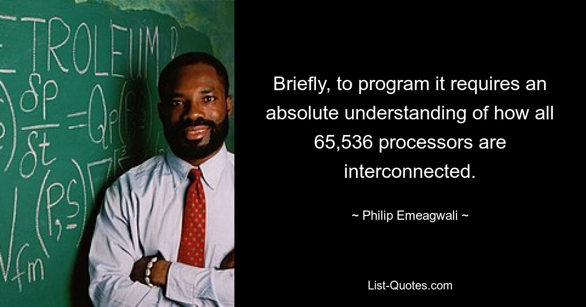 Briefly, to program it requires an absolute understanding of how all 65,536 processors are interconnected. — © Philip Emeagwali