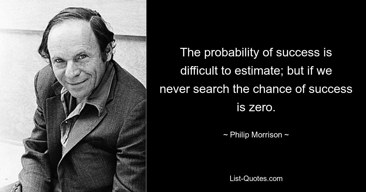 The probability of success is difficult to estimate; but if we never search the chance of success is zero. — © Philip Morrison