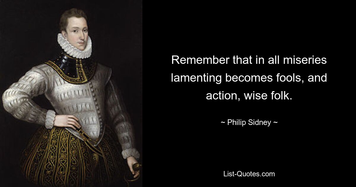 Remember that in all miseries lamenting becomes fools, and action, wise folk. — © Philip Sidney