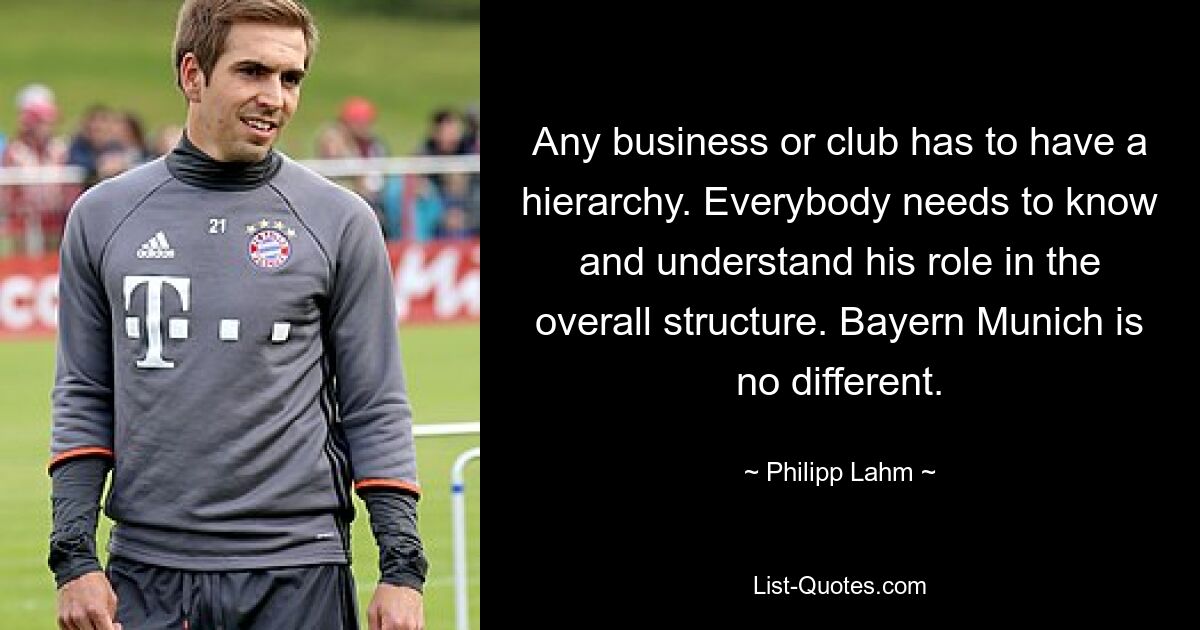 Any business or club has to have a hierarchy. Everybody needs to know and understand his role in the overall structure. Bayern Munich is no different. — © Philipp Lahm