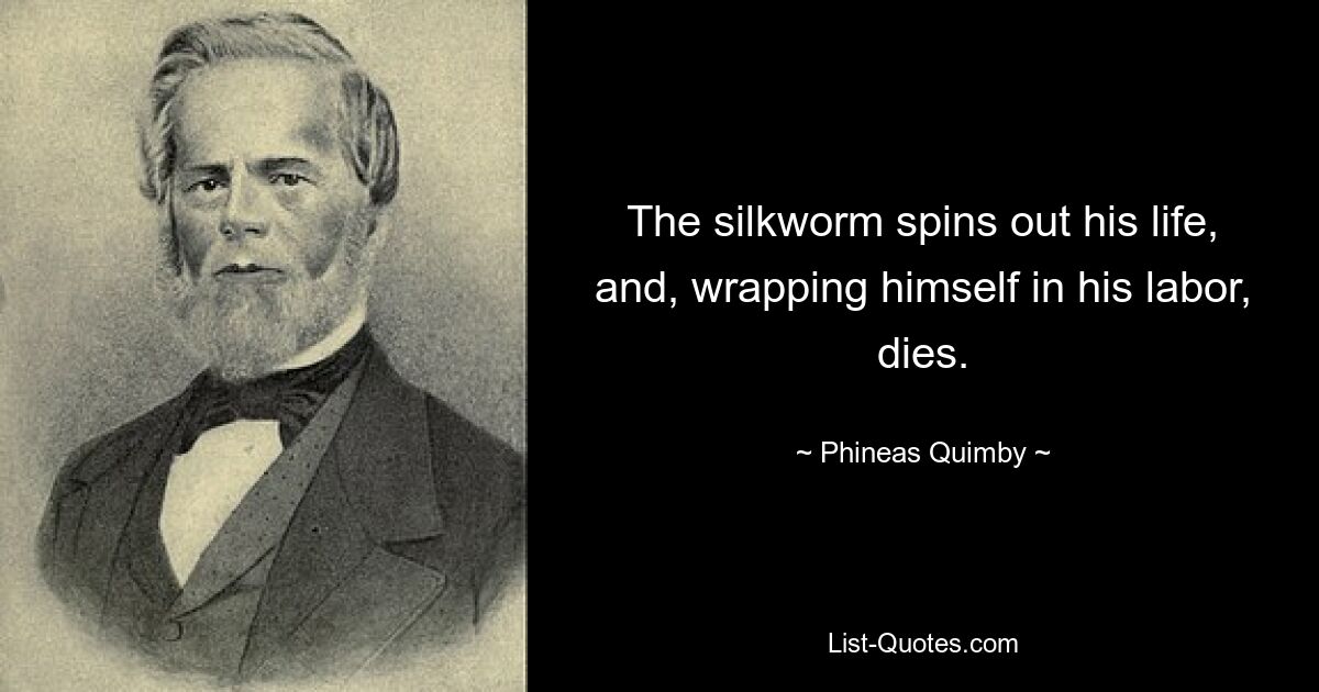 The silkworm spins out his life, and, wrapping himself in his labor, dies. — © Phineas Quimby