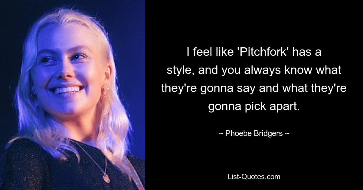 I feel like 'Pitchfork' has a style, and you always know what they're gonna say and what they're gonna pick apart. — © Phoebe Bridgers