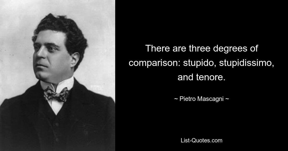 There are three degrees of comparison: stupido, stupidissimo, and tenore. — © Pietro Mascagni