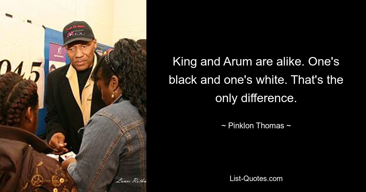 King and Arum are alike. One's black and one's white. That's the only difference. — © Pinklon Thomas