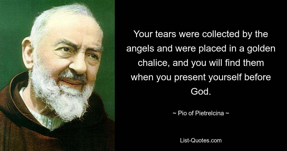 Your tears were collected by the angels and were placed in a golden chalice, and you will find them when you present yourself before God. — © Pio of Pietrelcina